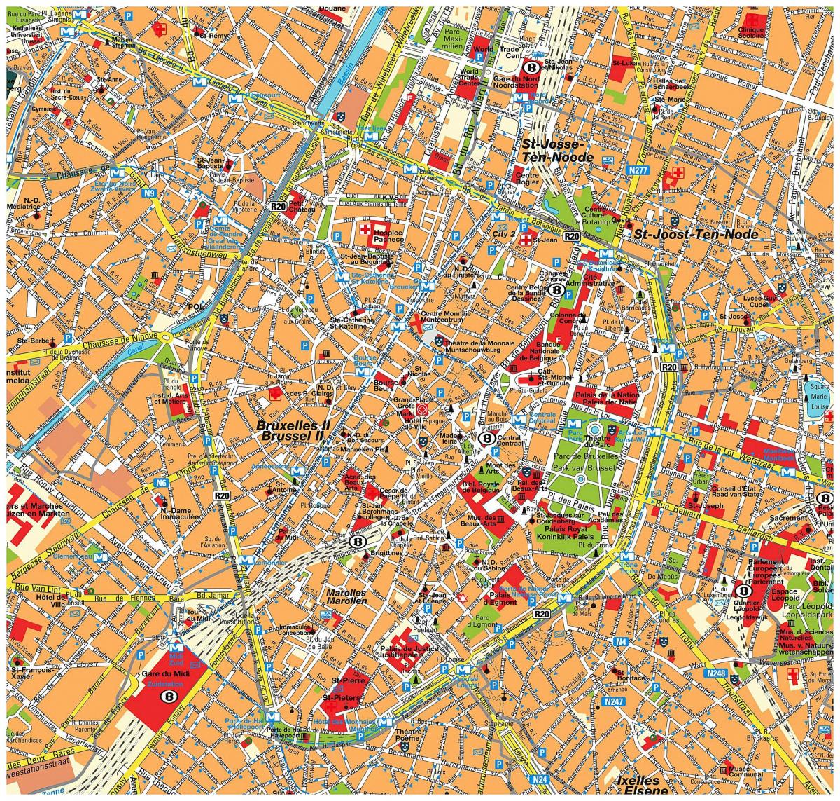 Kaart van het stadscentrum van Brussel